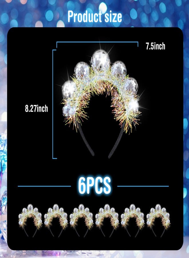 VICHTOP Christmas Decoration Silver Disco Headband New Years Decorations Disco Ball Headband Vintage Costume Headpiece, 70s Headbands for Women, Party Accessories 2025 New Years Eve (6 Pcs) - Image 2